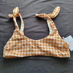 Andie Swim Bikini Top Women's Small The Mandalay Orange Gingham Top Lined NWT